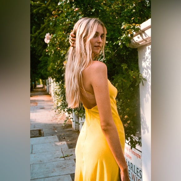 Zara Yellow Satin Effect Midi Dress NWT - Picture 4 of 10